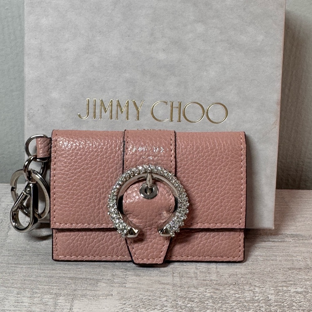 Jimmy Choo Pink Key & Card Holder with Silver Accents